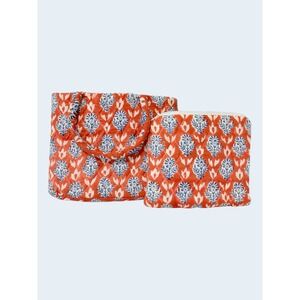 Singhvi Jewels 2 pc Small Tote and Cosmetic Bag Set Orange Blue Floral Dewberry